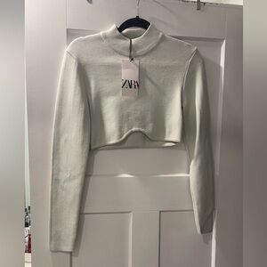 Zara light green Cropped Turtleneck Top